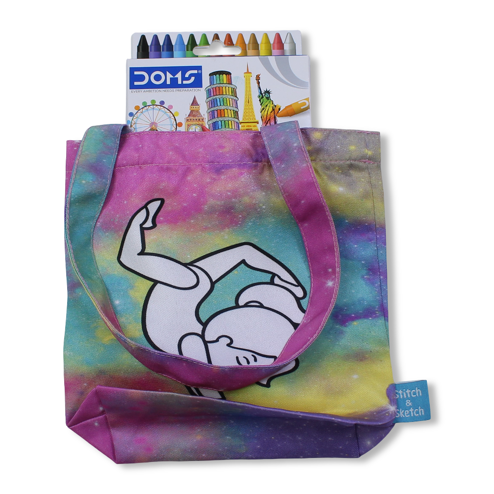 Gymnastics Small Coloring Tote Bag with Extra Long Wax Crayons 12 Colours + 1 Silver