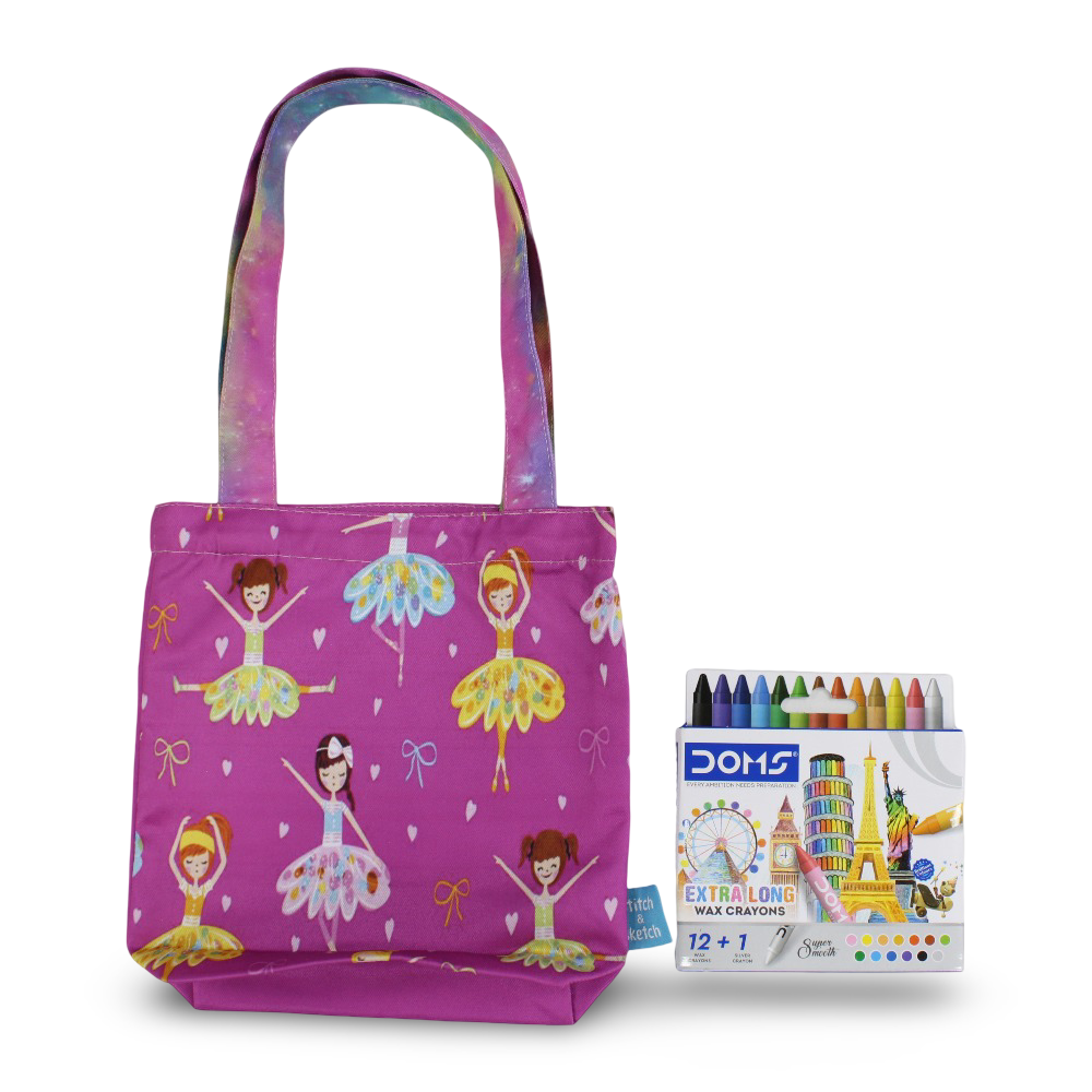 Ballerina Small Coloring Tote Bag with Extra Long Wax Crayons 12 Colours + 1 Silver