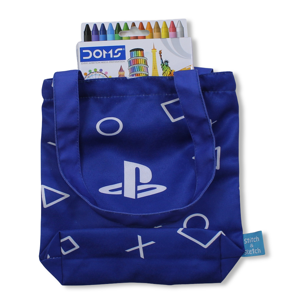 Gamer Small Coloring Tote Bag with Extra Long Wax Crayons 12 Colours + 1 Silver