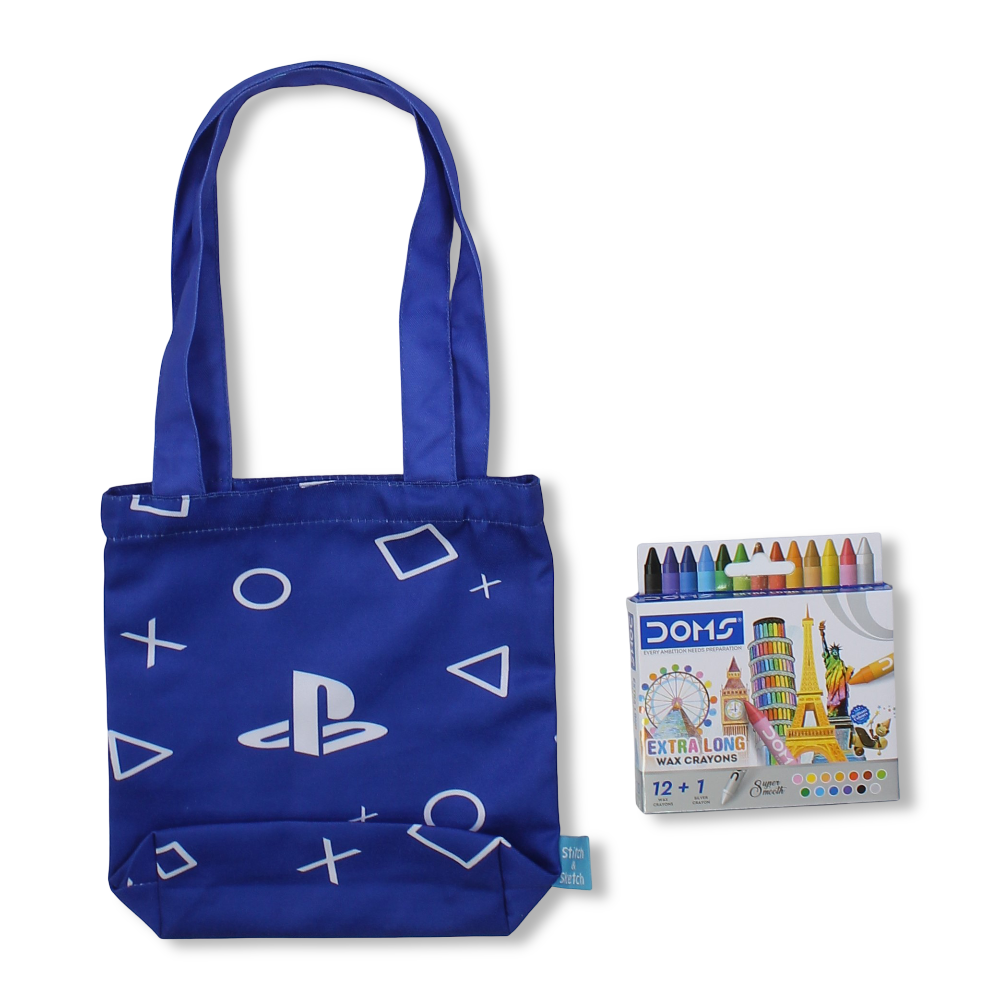 Gamer Small Coloring Tote Bag with Extra Long Wax Crayons 12 Colours + 1 Silver