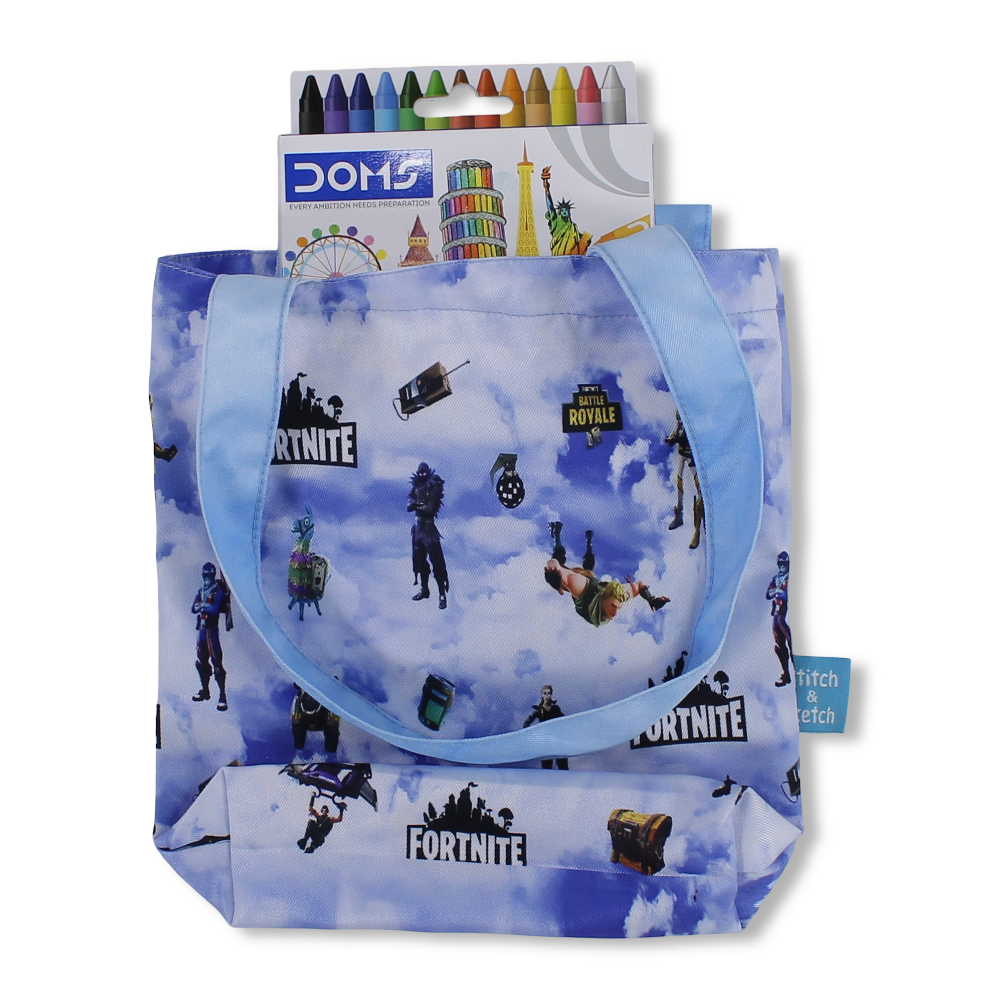 Fortnite Small Coloring Tote Bag with Extra Long Wax Crayons 12 Colours + 1 Silver