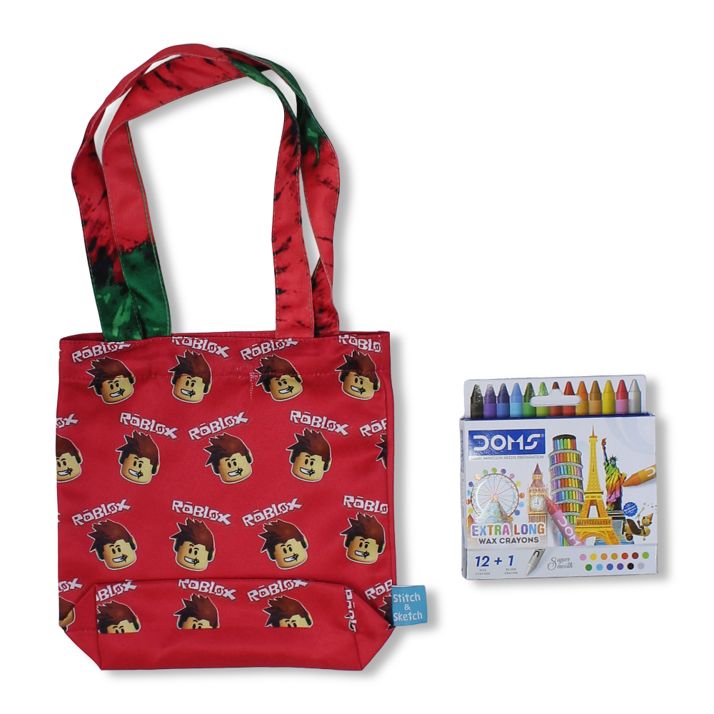 Roblox Small Coloring Tote Bag with Extra Long Wax Crayons 12 Colours + 1 Silver