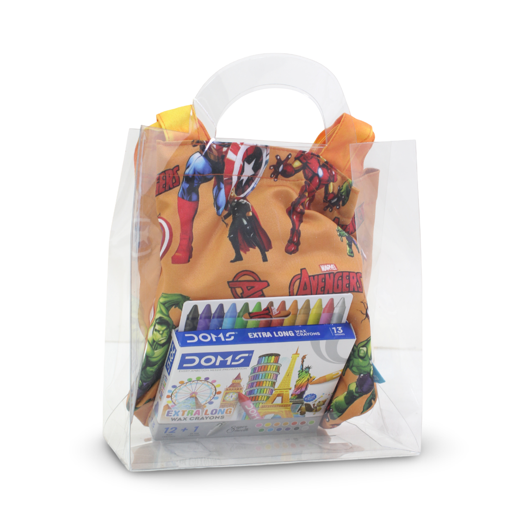 Stitch & Sketch Avengers Small Tote Bag + Doms Extra Long Wax Crayons Pack (12 + 1 Free Silver Crayon)