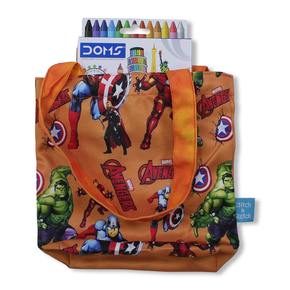 Avengers Small Coloring Tote Bag with Extra Long Wax Crayons 12 Colours + 1 Silver