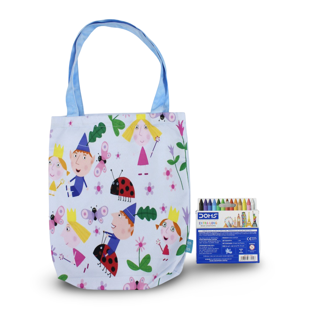 Ben & Holly Medium Coloring Tote Bag with Extra Long Wax Crayons 12 Colours + 1 Silver