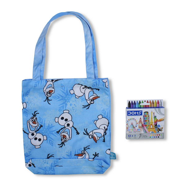 Frozen Medium Coloring Tote Bag with Extra Long Wax Crayons 12 Colours + 1 Silver