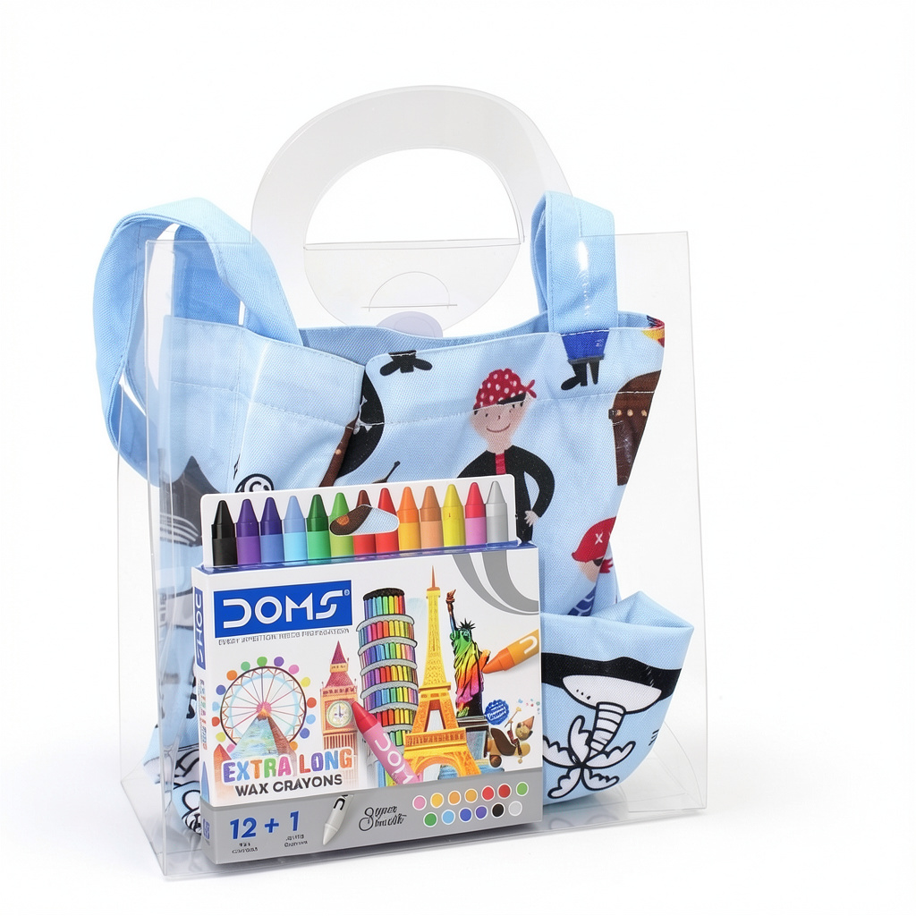 Pirates Coloring Tote Bag + Doms Extra Long Wax Crayons Set - School - Stitch and Sketch