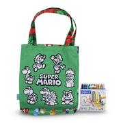 Super Mario Medium Coloring Tote Bag with Extra Long Wax Crayons 12 Colours + 1 Silver