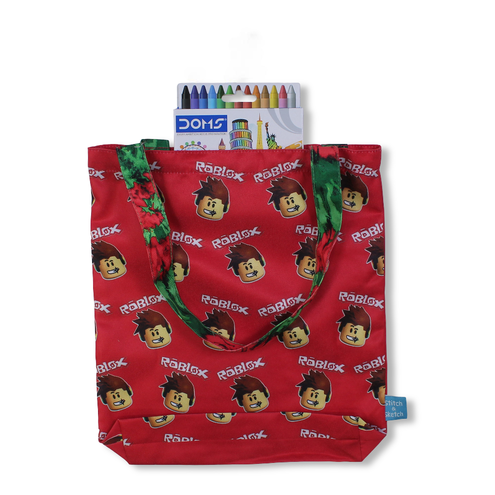 Roblox Medium Coloring Tote Bag with Extra Long Wax Crayons 12 Colours + 1 Silver