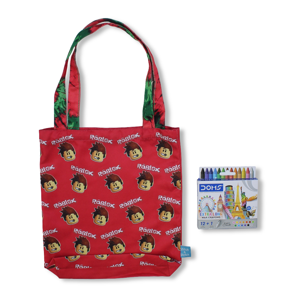 Roblox Medium Coloring Tote Bag with Extra Long Wax Crayons 12 Colours + 1 Silver