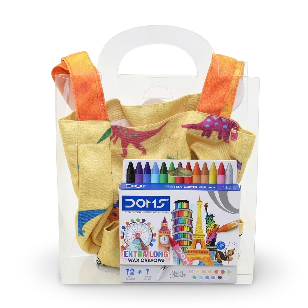 Dino Coloring Tote Bag + Doms Extra Long Wax Crayons Set