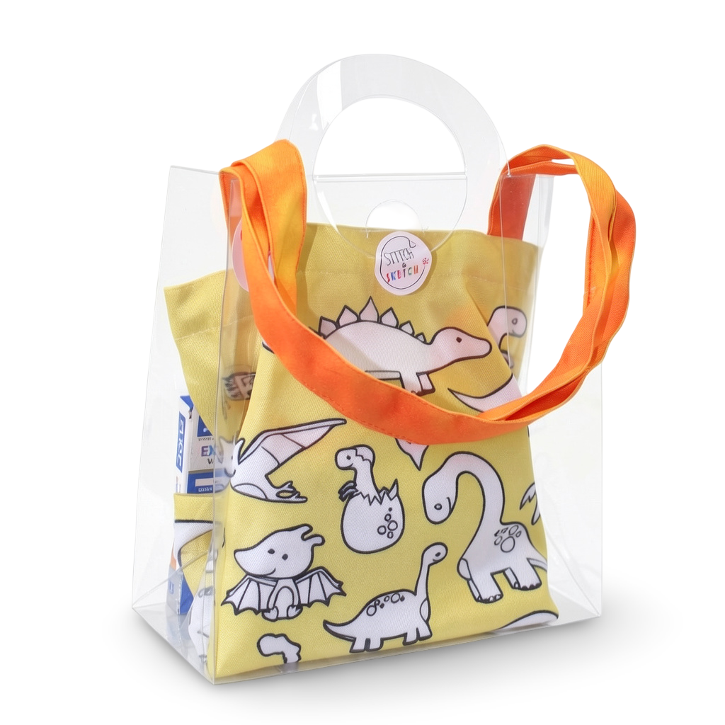 Dino Coloring Tote Bag + Doms Extra Long Wax Crayons Set