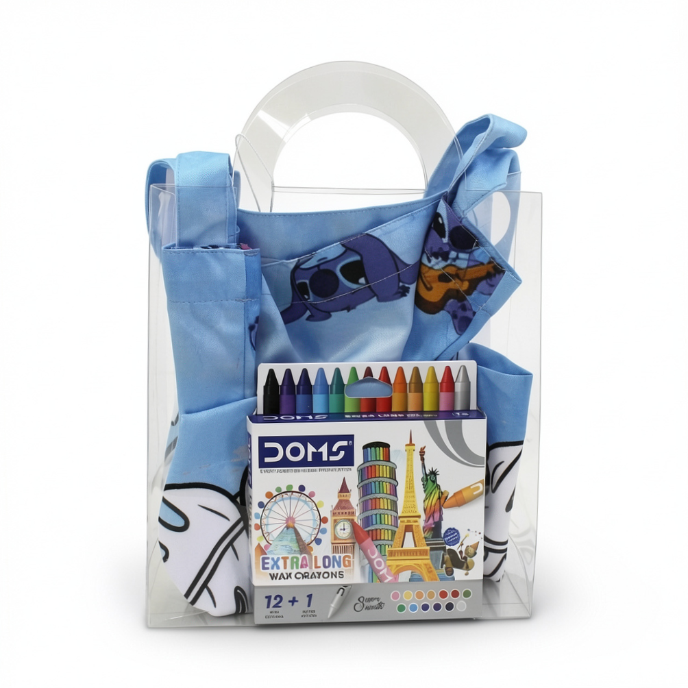 Stitch Coloring Tote Bag + Doms Extra Long Wax Crayons Set (L Size)