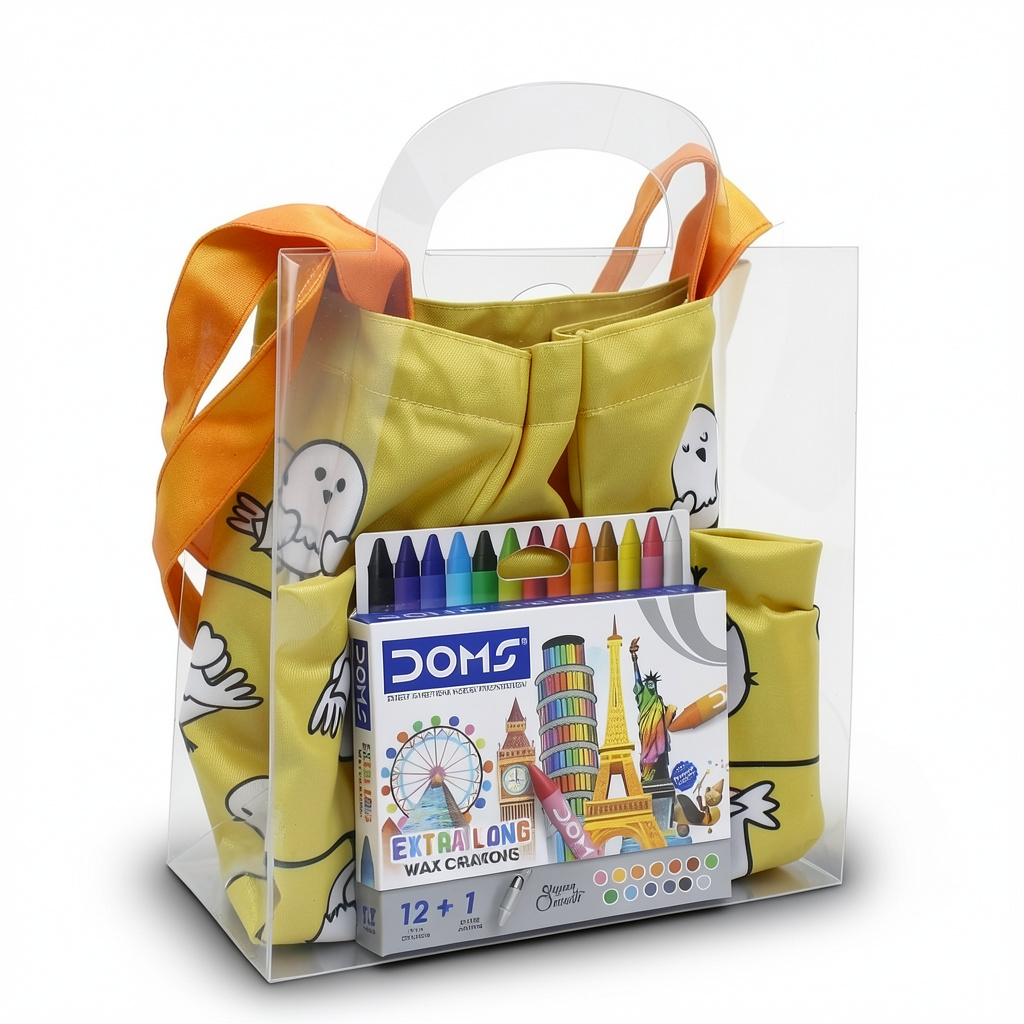 Birds Coloring Tote Bag + Doms Extra Long Wax Crayons Set (L Size) - School - Stitch and Sketch