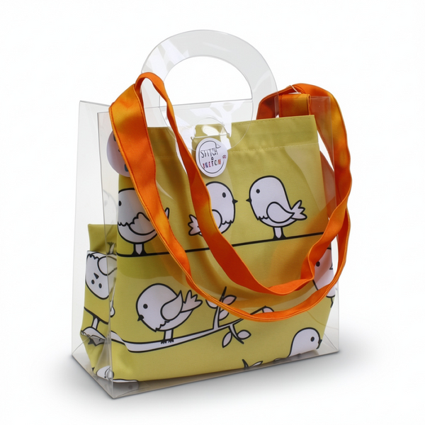 Birds Coloring Tote Bag + Doms Extra Long Wax Crayons Set (L Size)