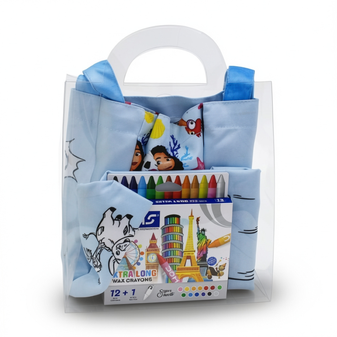 Moana Coloring Tote Bag + Doms Extra Long Wax Crayons Set (L Size)