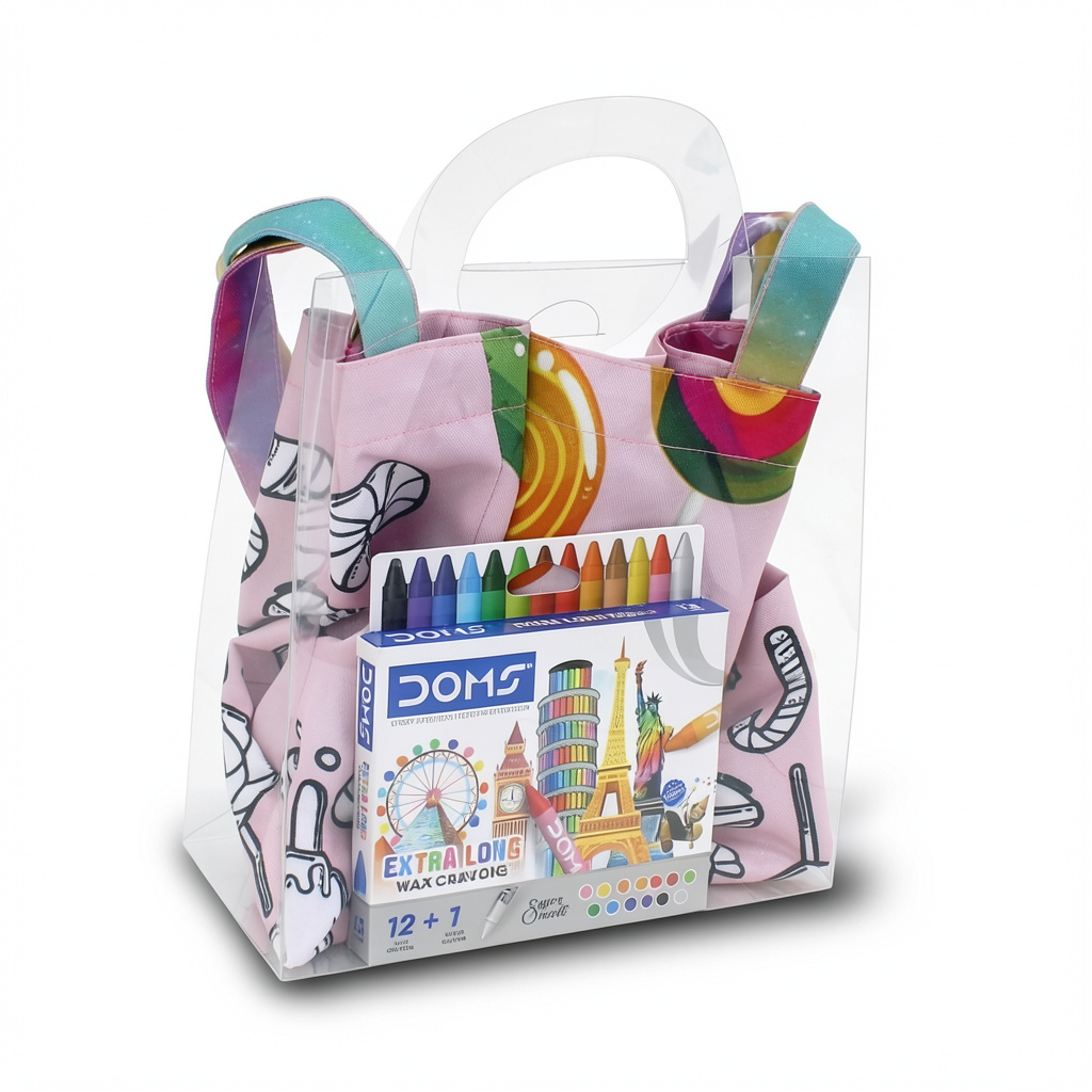 Candies Coloring Tote Bag + Doms Extra Long Wax Crayons Set (L Size)