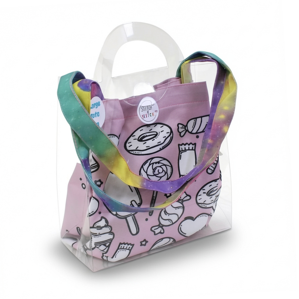 Candies Coloring Tote Bag + Doms Extra Long Wax Crayons Set (L Size)