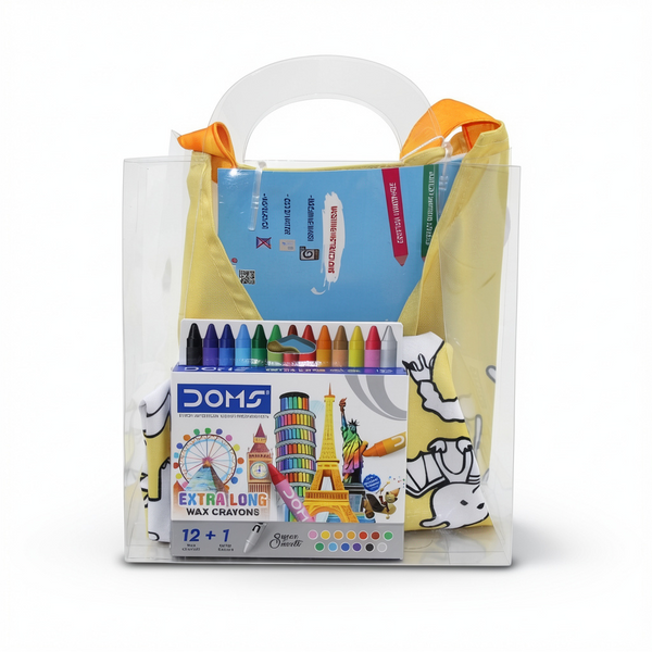 Dino Coloring Apron + Doms Extra Long Wax Crayons Set