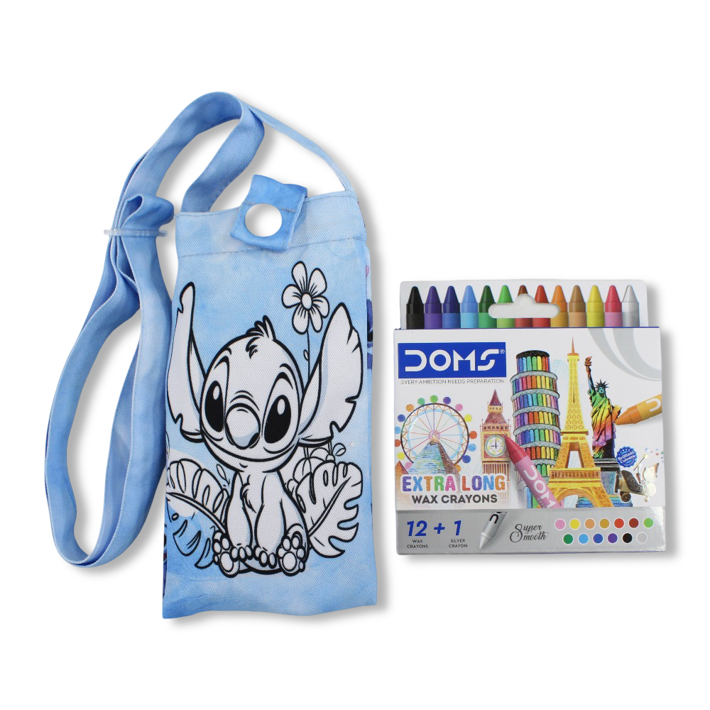 Stitch Coloring Mobile Case with Extra Long Wax Crayons 12 Colours + 1 Silver
