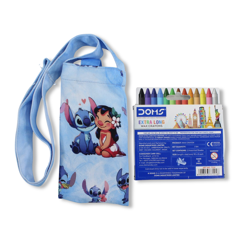 Stitch Coloring Mobile Case with Extra Long Wax Crayons 12 Colours + 1 Silver