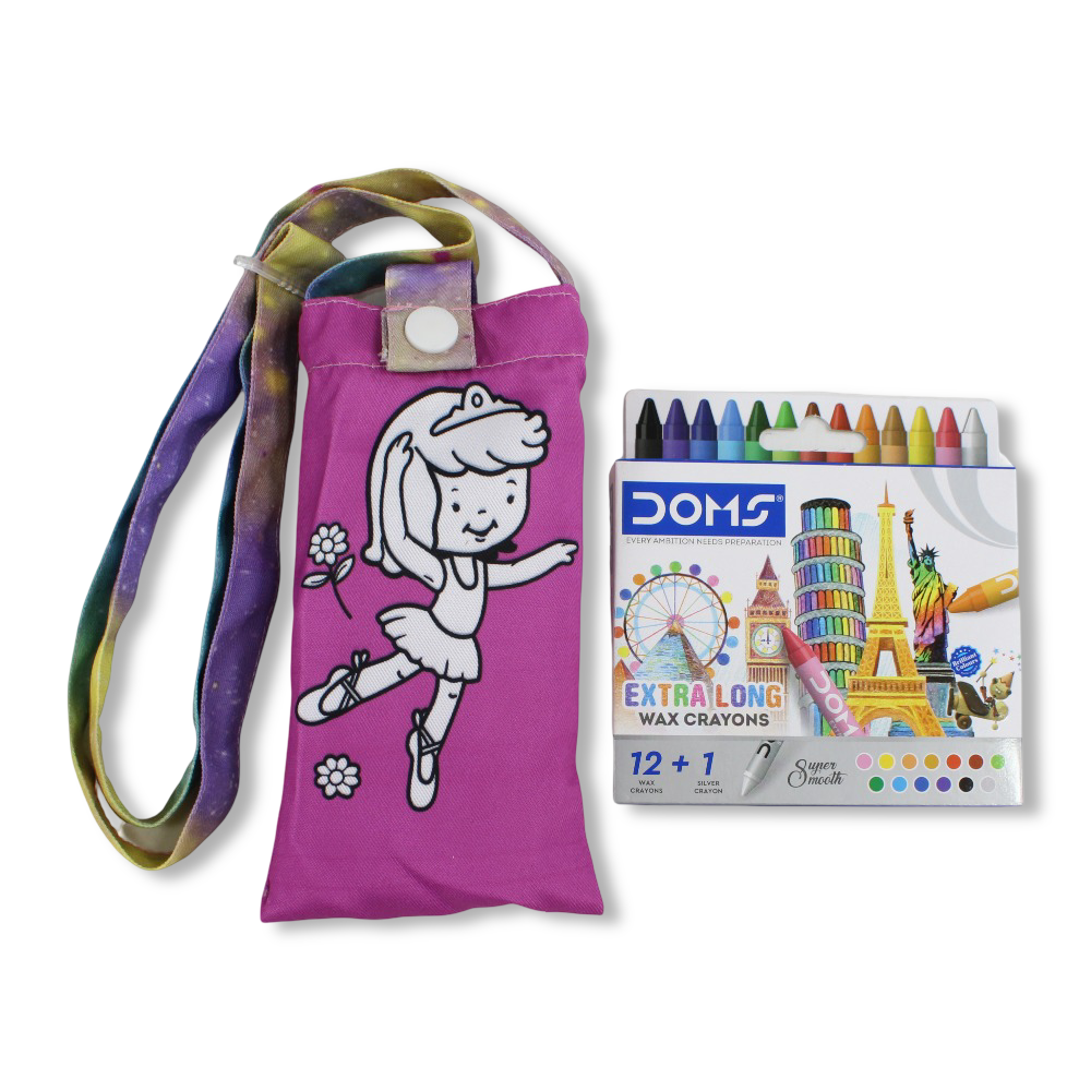 Ballerina Coloring Mobile Case with Extra Long Wax Crayons 12 Colours + 1 Silver - Stitch and Sketch