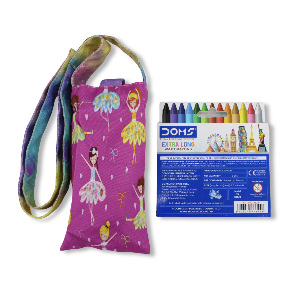 Ballerina Coloring Mobile Case with Extra Long Wax Crayons 12 Colours + 1 Silver
