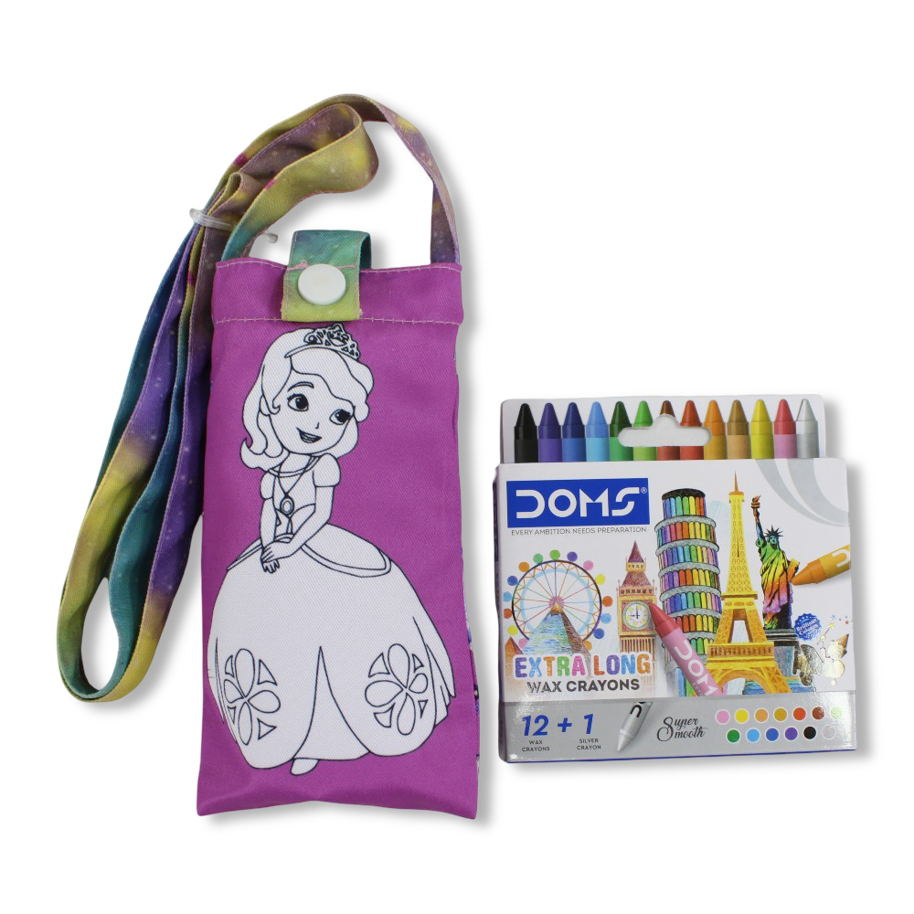 Sofia Coloring Mobile Case with Extra Long Wax Crayons 12 Colours + 1 Silver