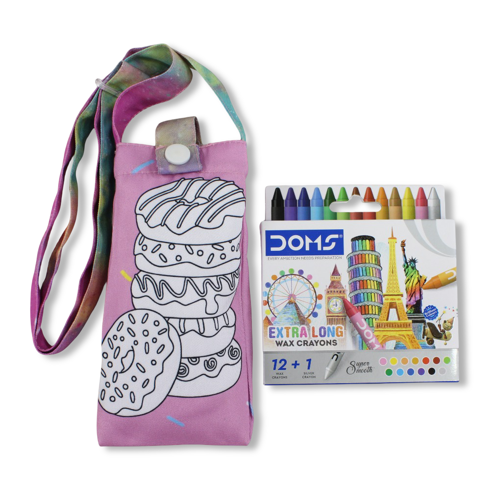 Donuts Coloring Mobile Case with Extra Long Wax Crayons 12 Colours + 1 Silver