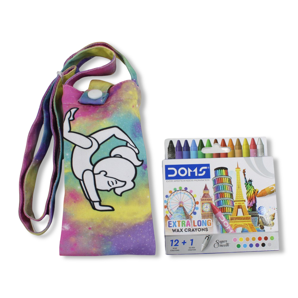 Gymnastics Coloring Mobile Case with Extra Long Wax Crayons 12 Colours + 1 Silver - Stitch and Sketch