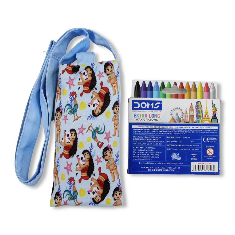 Moana Coloring Mobile Case with Extra Long Wax Crayons 12 Colours + 1 Silver