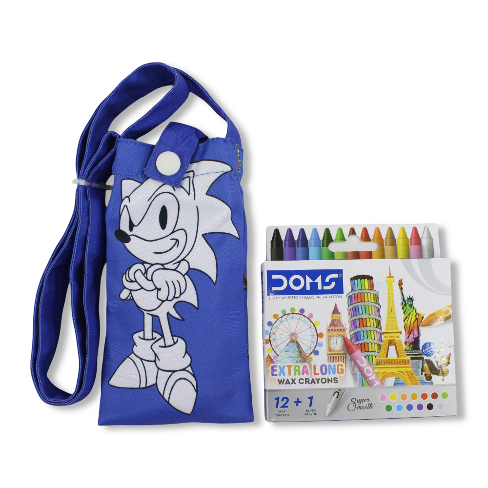 Sonic Coloring Mobile Case with Extra Long Wax Crayons 12 Colours + 1 Silver - Toys - Stitch and Sketch