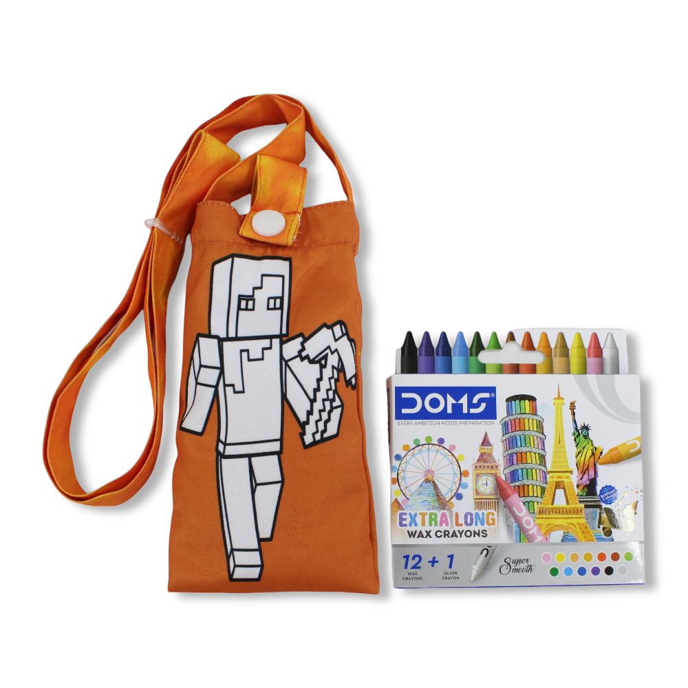 Minecraft Coloring Mobile Case with Extra Long Wax Crayons 12 Colours + 1 Silver - Stitch and Sketch