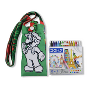 Super Mario Coloring Mobile Case with Extra Long Wax Crayons 12 Colours + 1 Silver