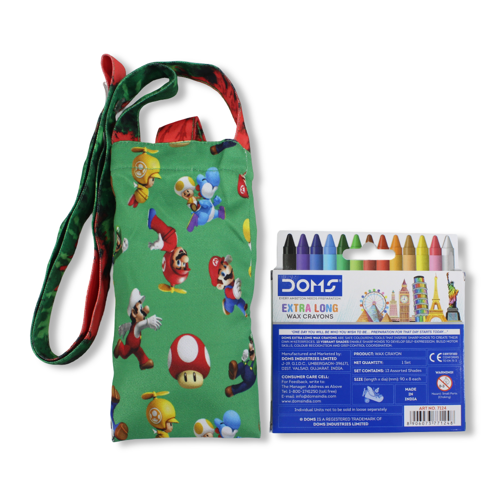 Super Mario Coloring Mobile Case with Extra Long Wax Crayons 12 Colours + 1 Silver