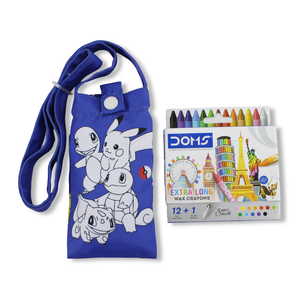 Pokémon Coloring Mobile Case with Extra Long Wax Crayons 12 Colours + 1 Silver