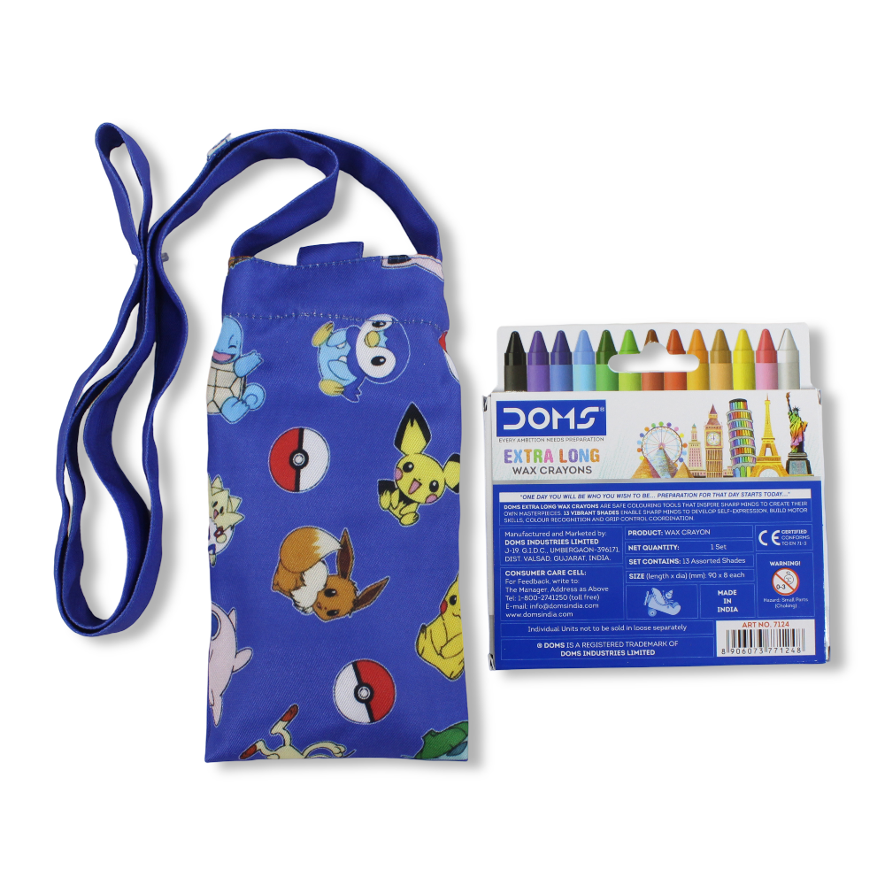 Pokémon Coloring Mobile Case with Extra Long Wax Crayons 12 Colours + 1 Silver