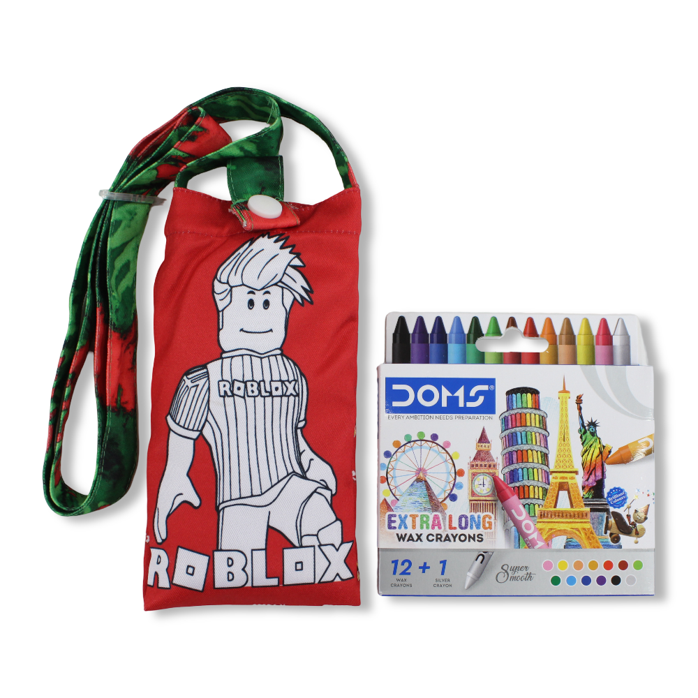 Roblox Coloring Mobile Case with Extra Long Wax Crayons 12 Colours + 1 Silver