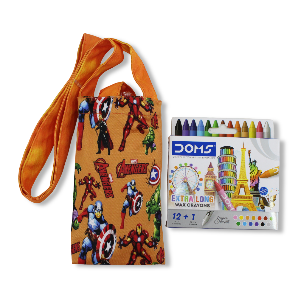 Captain America Coloring Mobile Case with Extra Long Wax Crayons 12 Colours + 1 Silver