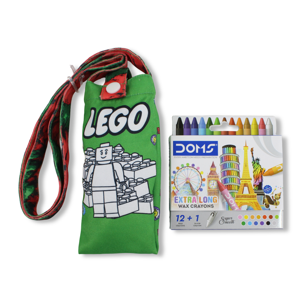 Lego Coloring Mobile Case with Extra Long Wax Crayons 12 Colours + 1 Silver