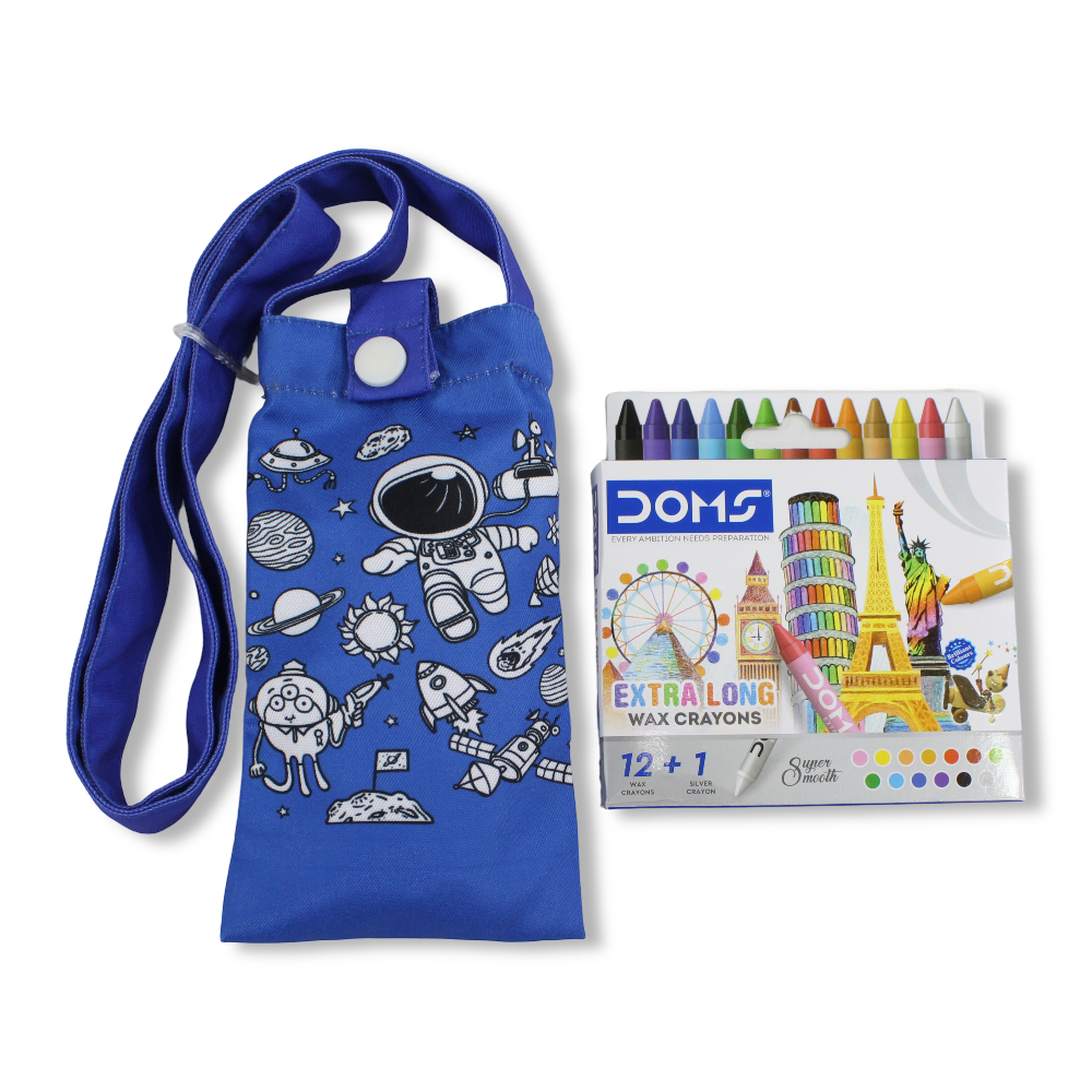 Space Coloring Mobile Case with Extra Long Wax Crayons 12 Colours + 1 Silver