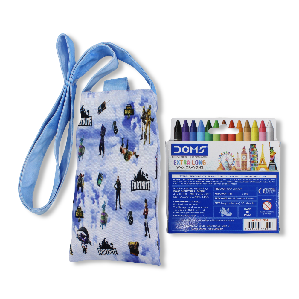 Fortnite Coloring Mobile Case with Extra Long Wax Crayons 12 Colours + 1 Silver