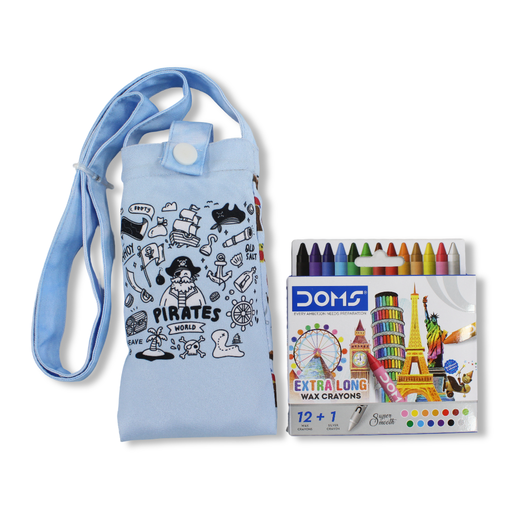 Pirates Coloring Mobile Case with Extra Long Wax Crayons 12 Colours + 1 Silver