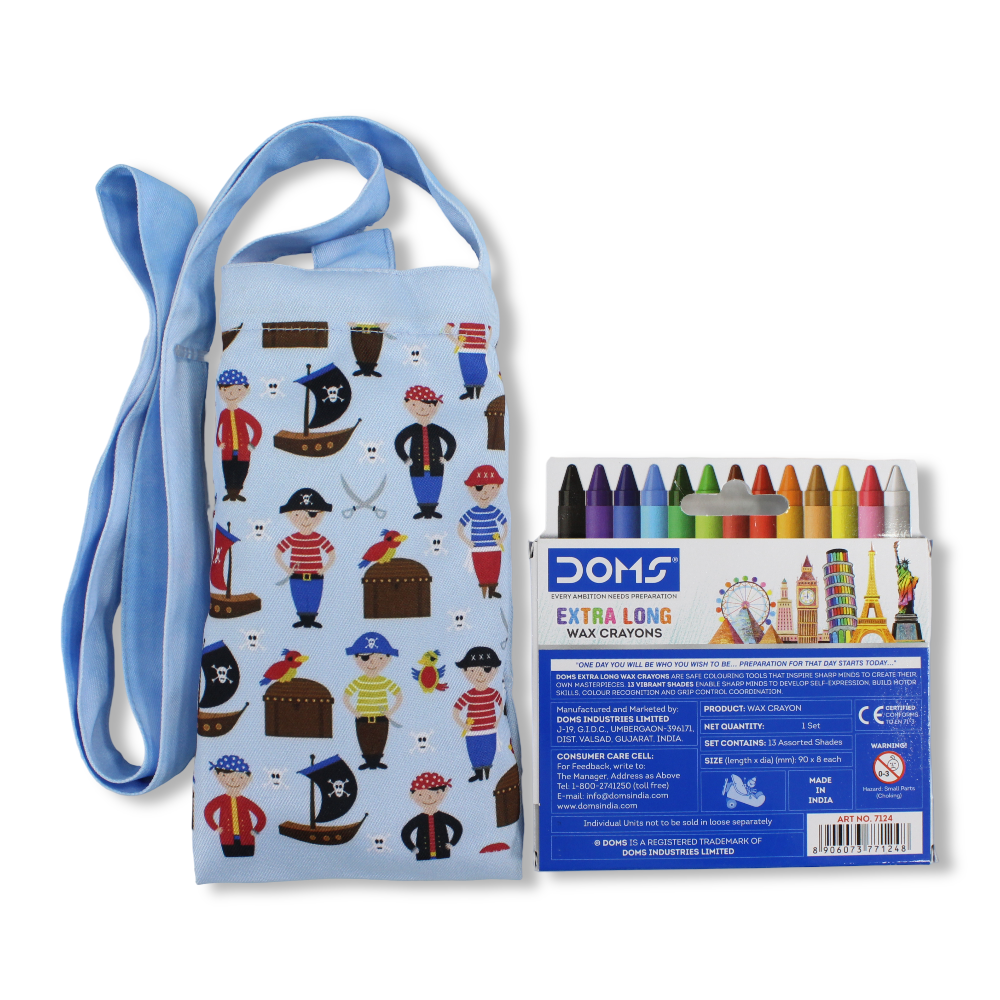 Pirates Coloring Mobile Case with Extra Long Wax Crayons 12 Colours + 1 Silver
