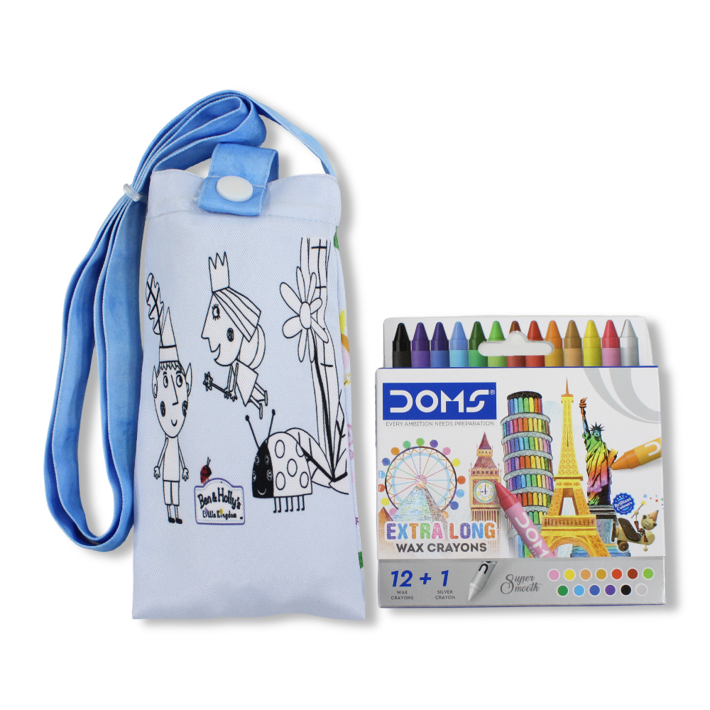Ben & Holly Coloring Mobile Case with Extra Long Wax Crayons 12 Colours + 1 Silver