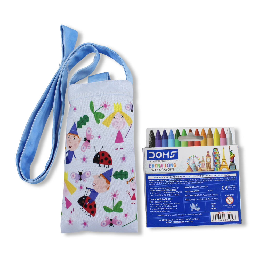 Ben & Holly Coloring Mobile Case with Extra Long Wax Crayons 12 Colours + 1 Silver