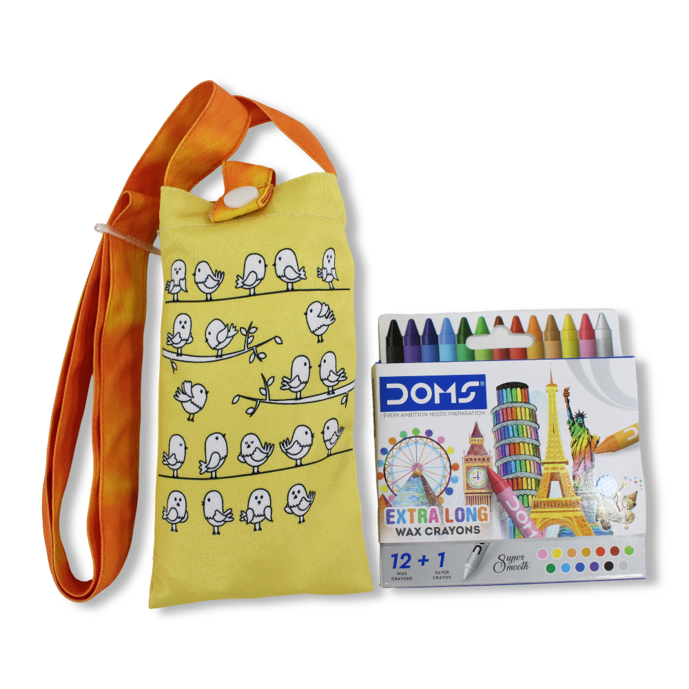 Birds Coloring Mobile Case with Extra Long Wax Crayons 12 Colours + 1 Silver