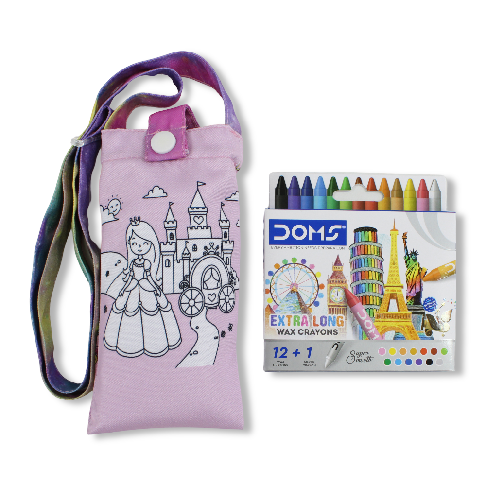 Castle Coloring Mobile Case with Extra Long Wax Crayons 12 Colours + 1 Silver