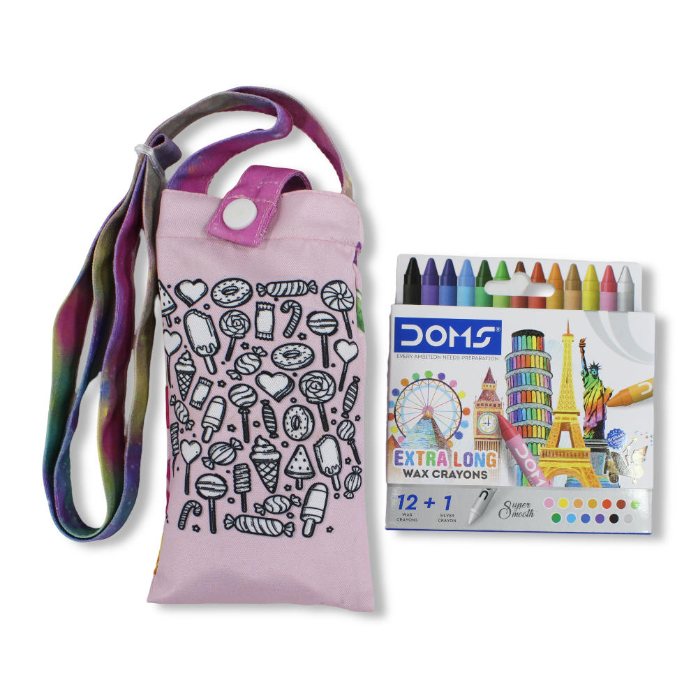 Candies Coloring Mobile Case with Extra Long Wax Crayons 12 Colours + 1 Silver