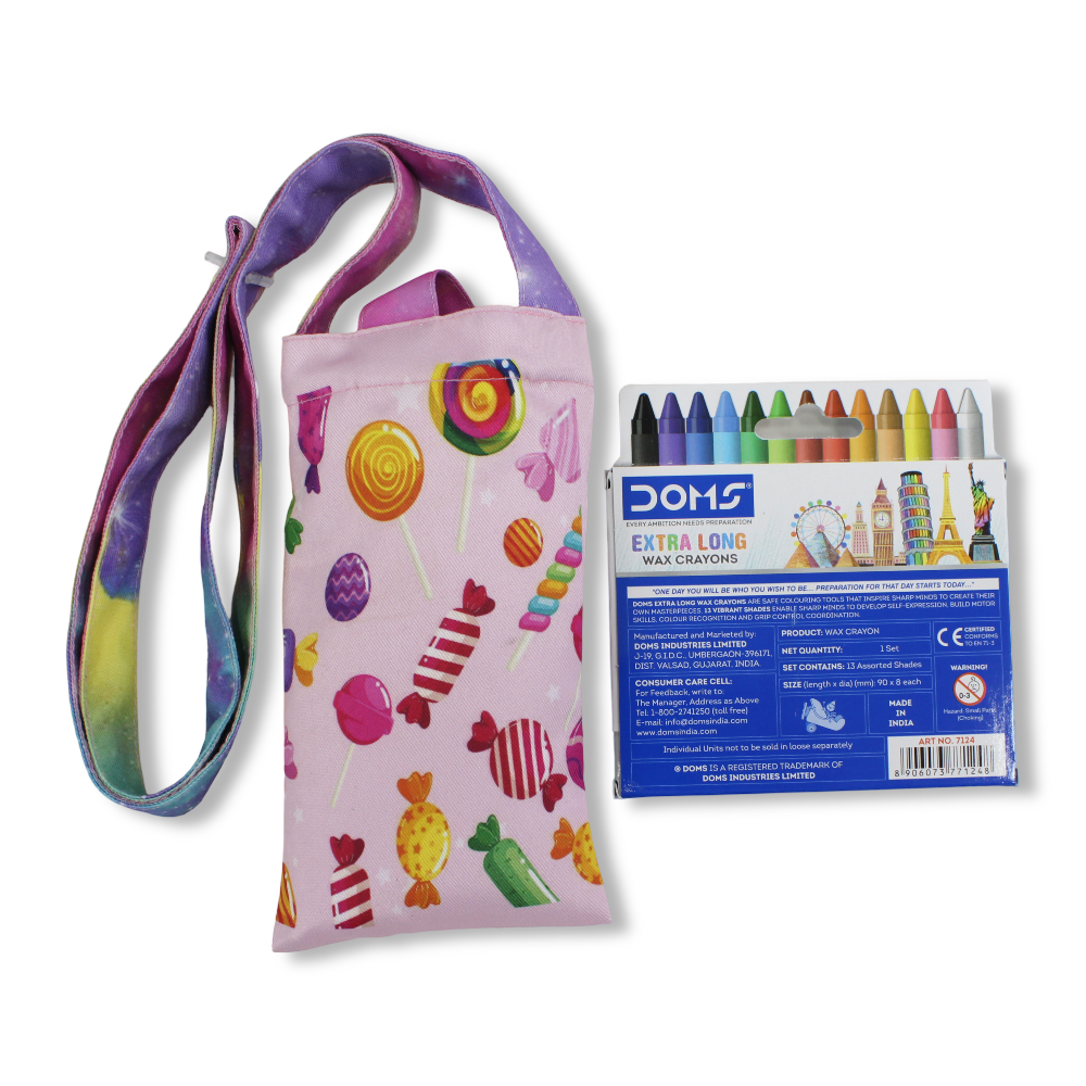 Candies Coloring Mobile Case with Extra Long Wax Crayons 12 Colours + 1 Silver